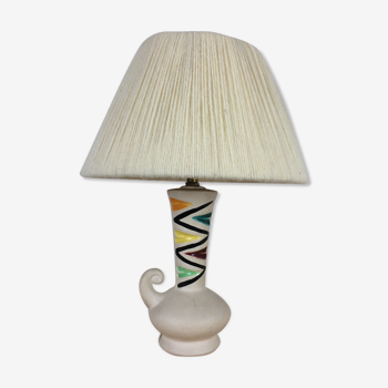 Ceramic lamp 60s and lampshade white wool