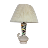 Ceramic lamp 60s and lampshade white wool
