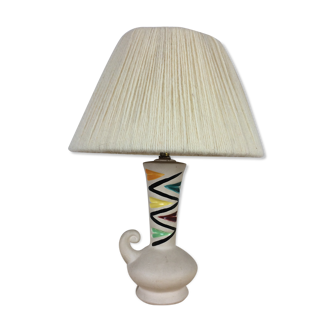 Ceramic lamp 60s and lampshade white wool