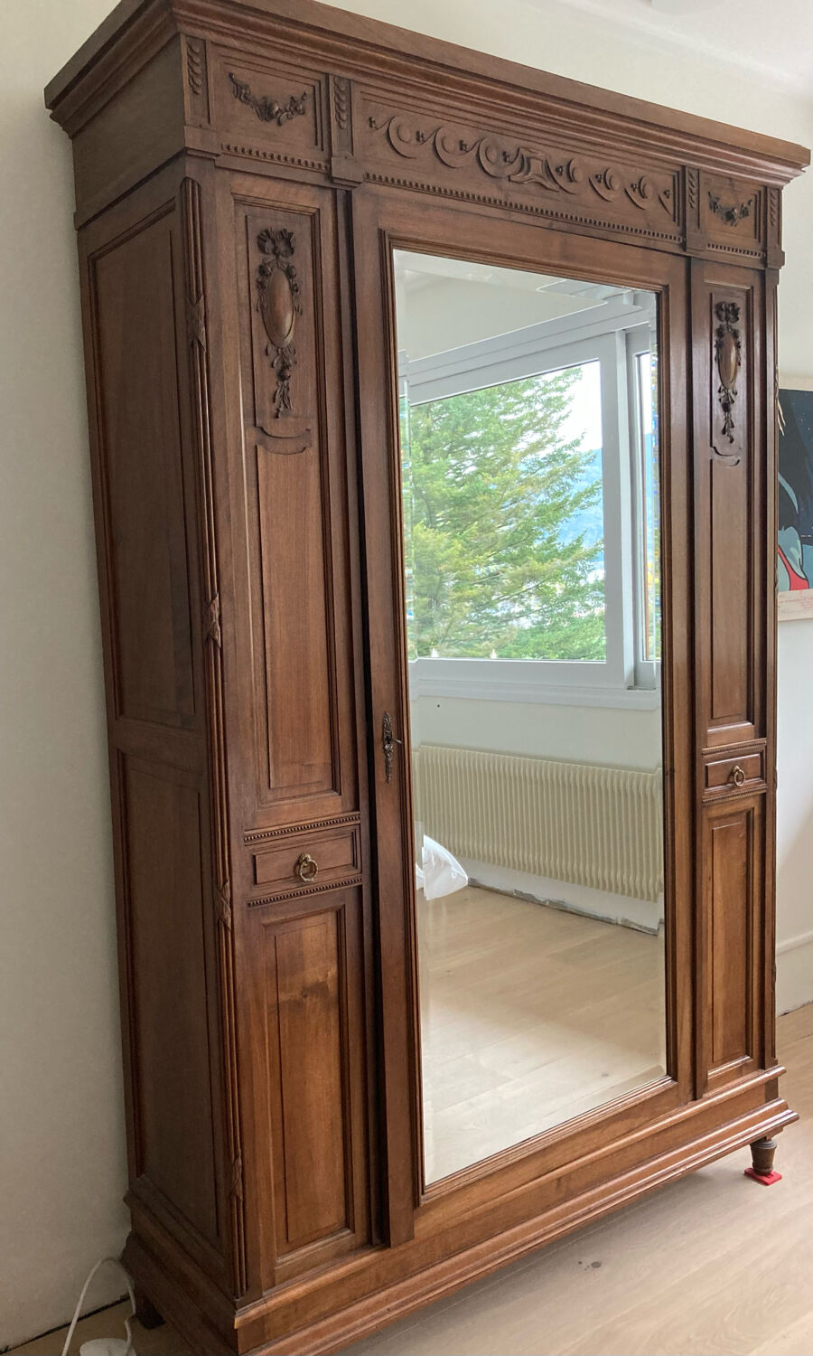 High cabinet mirror door and interior shelves