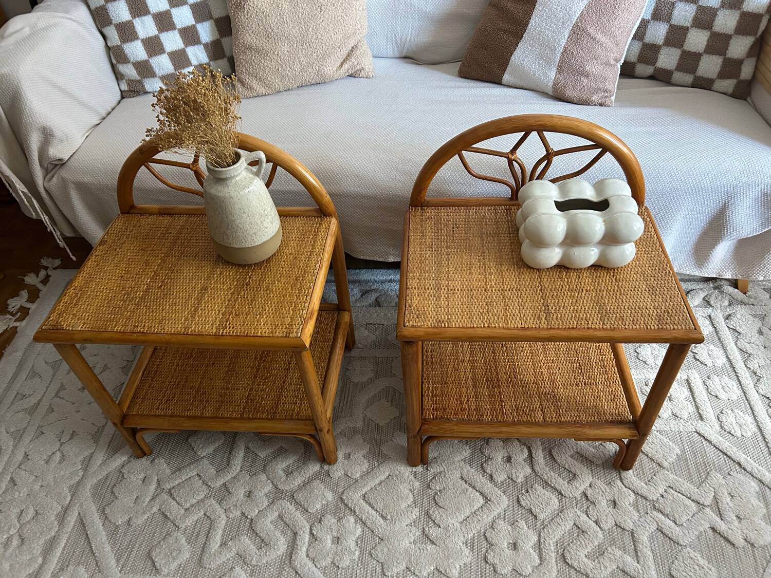 Set of two vintage rattan bedside tables