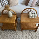 Set of two vintage rattan bedside tables