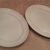 2 anciens plats de service ovales en porcelaine blanche 34cm, fin 19e