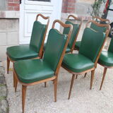 Series 6 chairs imitation green leather 1950