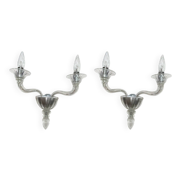 Pair of Murano glass wall sconces with two arms.