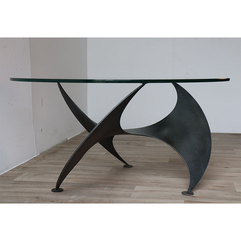 Table basse vintage "Hélice" en acier et verre, 1970
