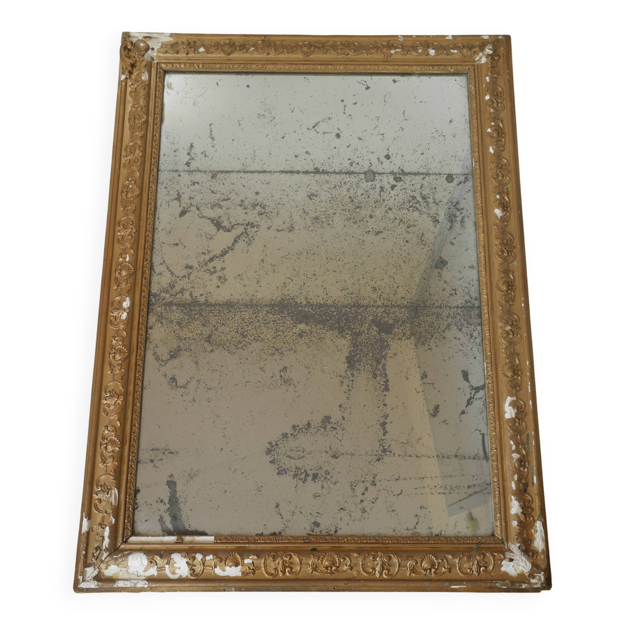 antique mercury mirror with gilded wood and stucco from the 19th century