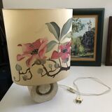 Vintage 70s-80s Lamp - Sculpted Stone Base & Painted Silk Shade