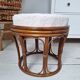 Vintage rattan and French terry fabric pouf
