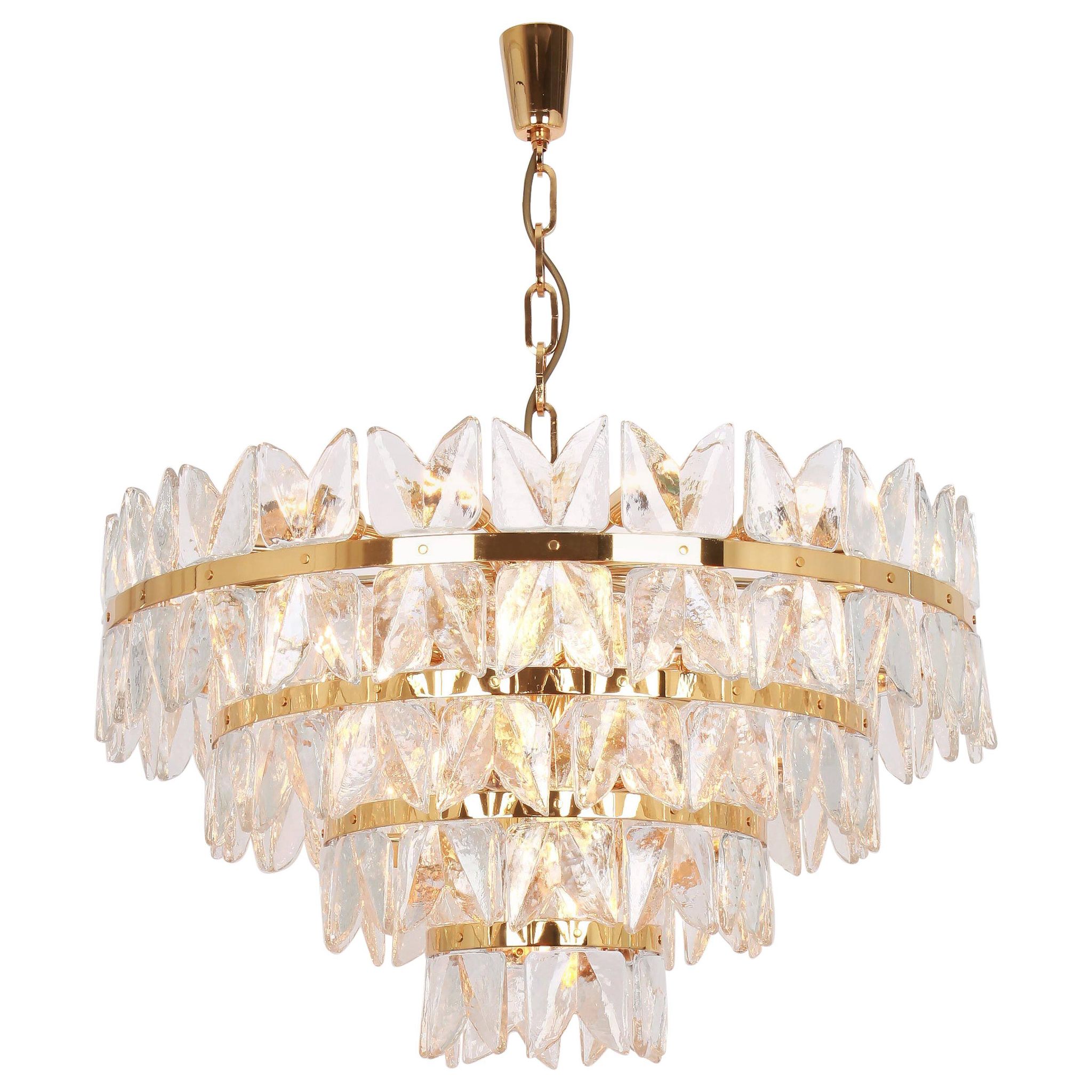 Chandelier Kalmar 'Corina', gilded brass and glass, Austria, 1970.