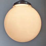 XL Art Deco white opaline ball pendant light, France circa 1920