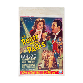 Original cinema poster "En route pour Paris" Scooter, Eiffel Tower 36x56cm 1953