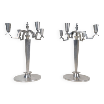 Sculptural Art Deco set of chandeliers in tin, Sweden, 1940s.