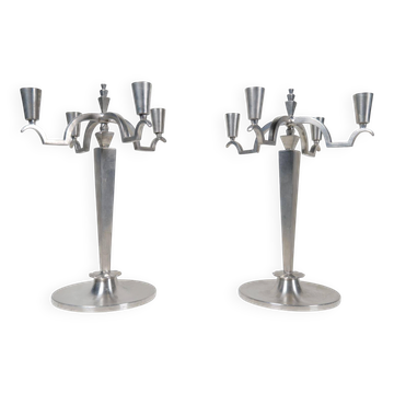 Set sculptural Art Déco de chandeliers en étain, Suède, années 1940