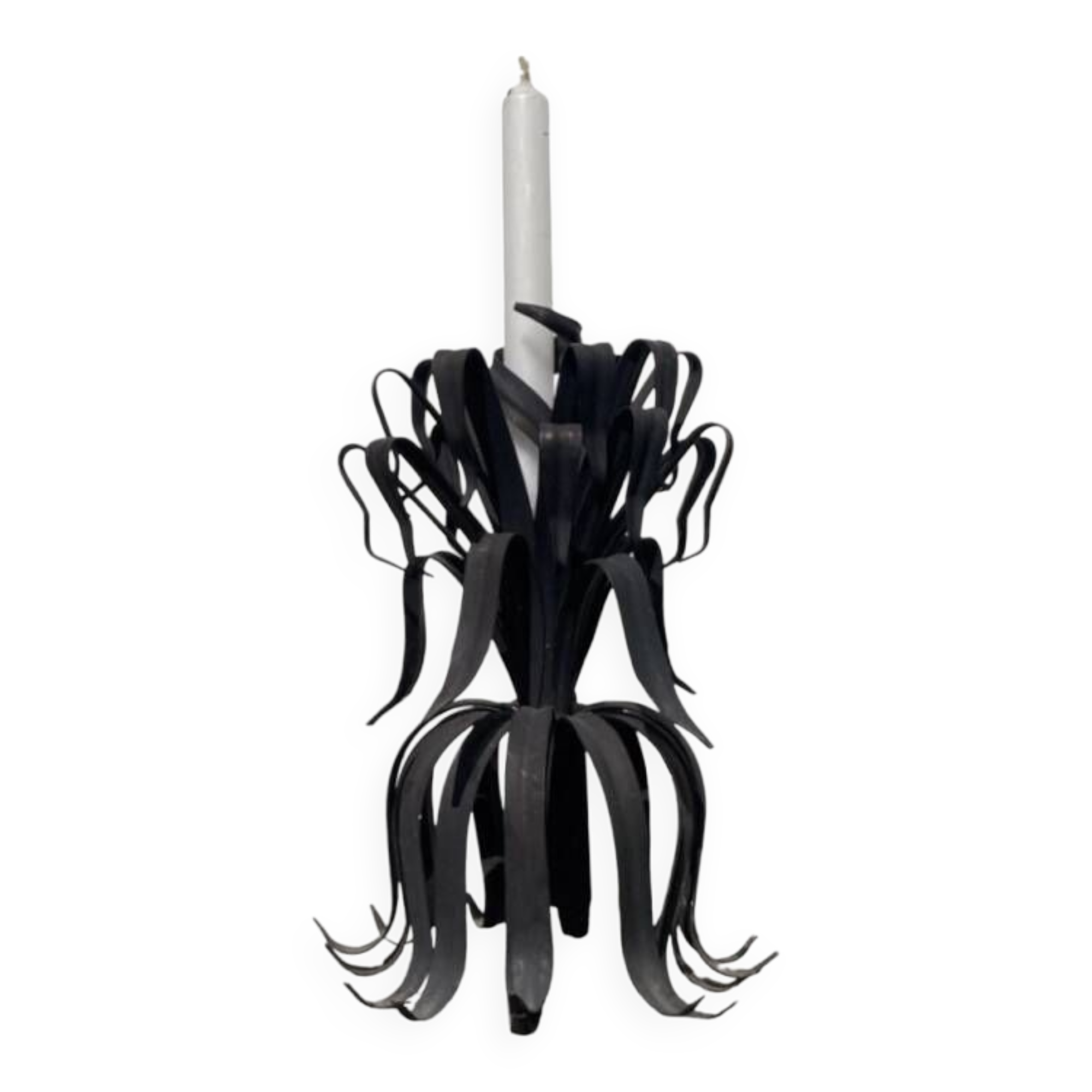 Brutalist organic candle holder in black metal