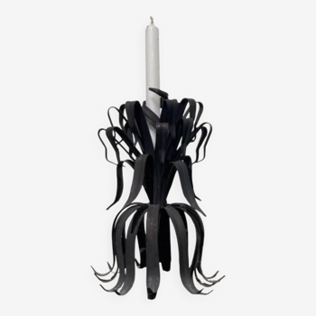 Brutalist organic candle holder in black metal