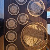 Set of coasters, trivets and rattan trays