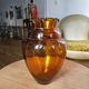 Vintage Art Deco vase in amber glass with a wavy neck - height 25 cm