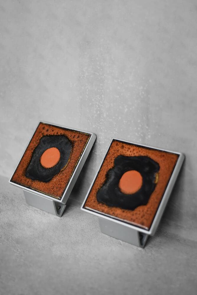 Vintage Brutalist Metal and Ceramic Entrance Door Handle by Juliette Belarti, 1960s, Set of 2