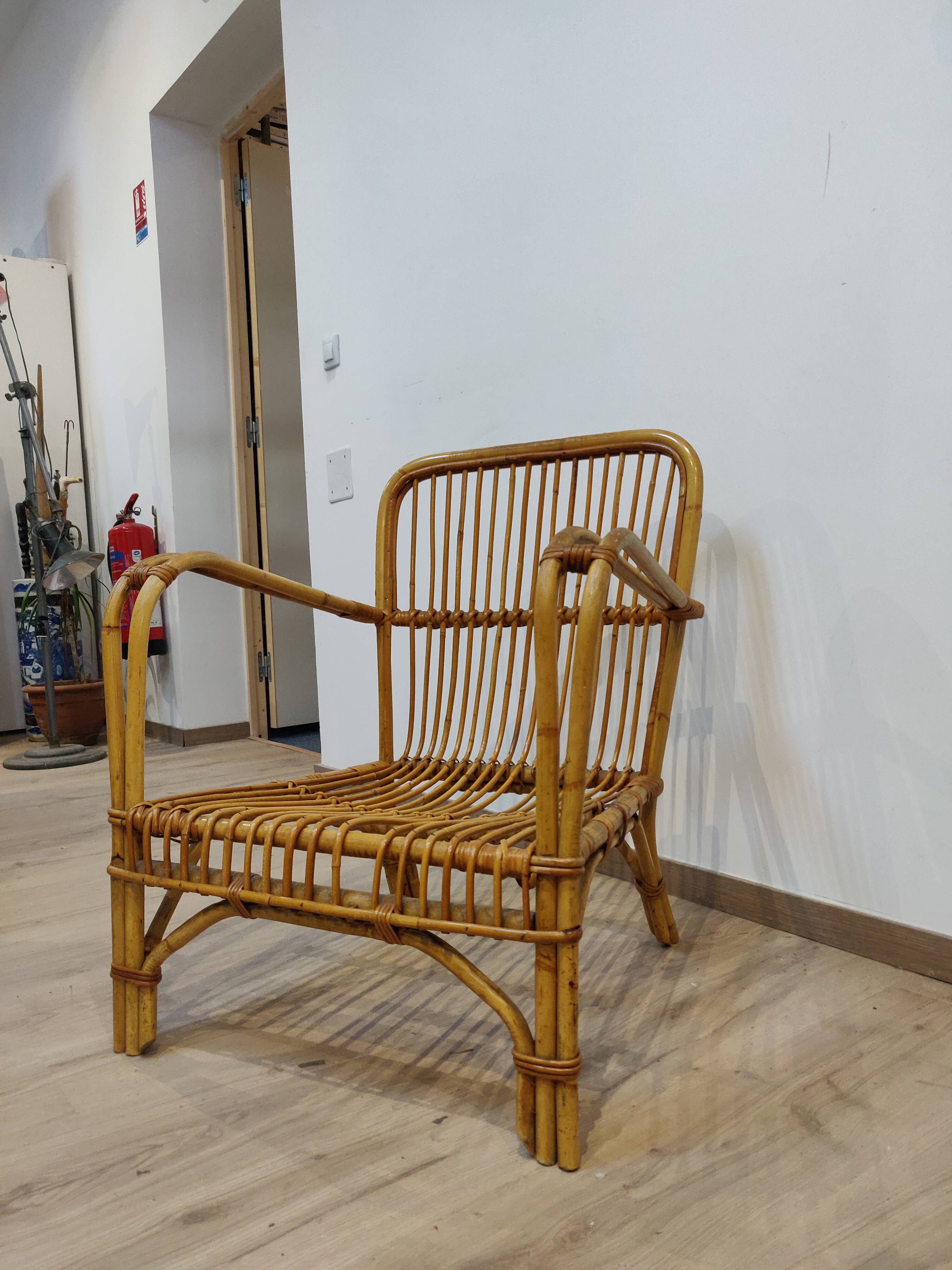 Vintage rattan armchair 60s
