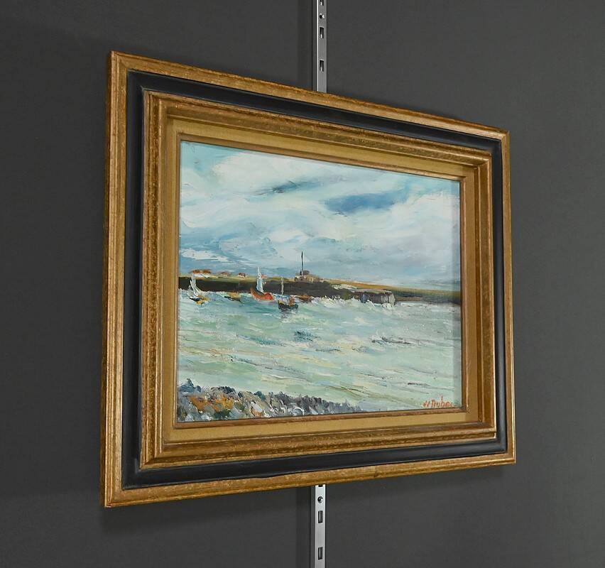 Painting “Petit Port Breton”, signed J.J Duboc – 1980