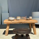 table basse en teck blond quadripode
