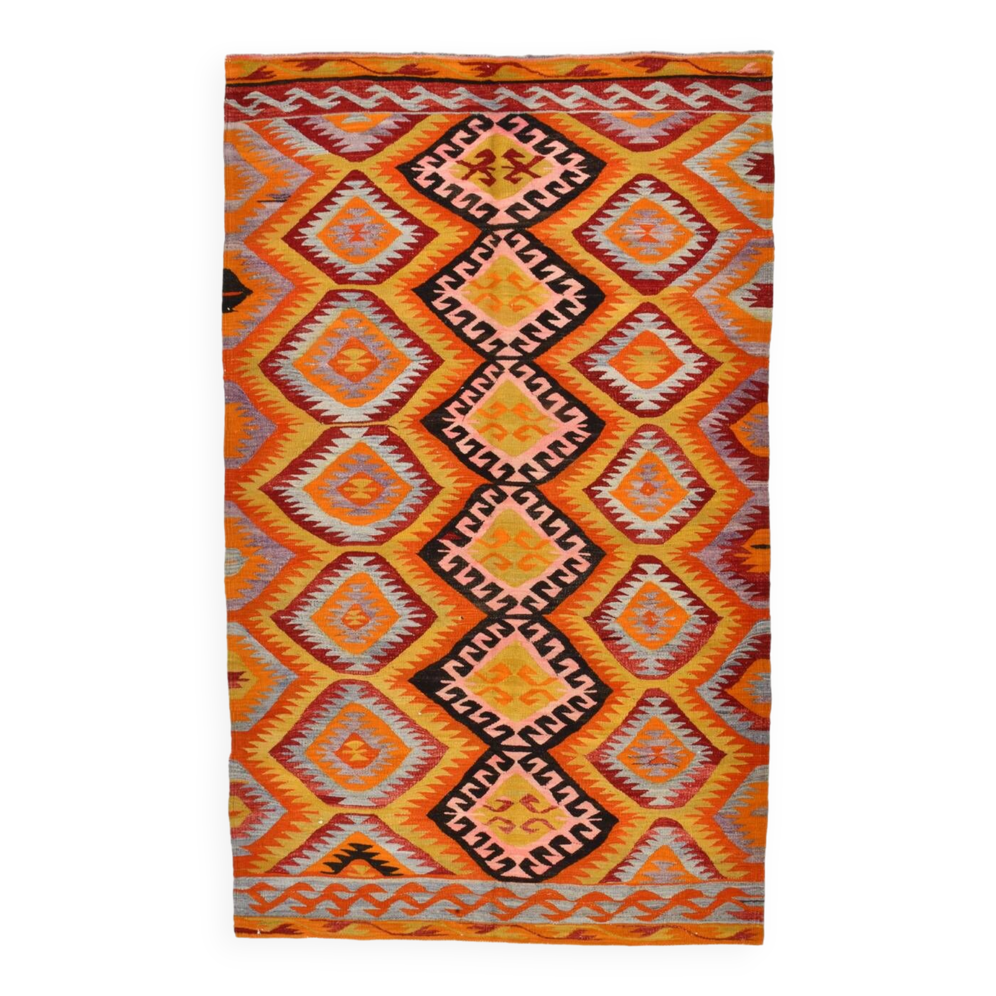 6x9 Orange & Balck Handmade Tribal Vintage Kilim Rug