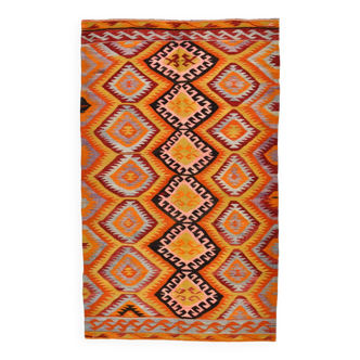 Tapis Kilim vintage tribal fait main orange et noir 6 x 9