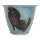 Vintage Ceramic Cache Pot Turquoise Anthracite Glaze Speckled Signed