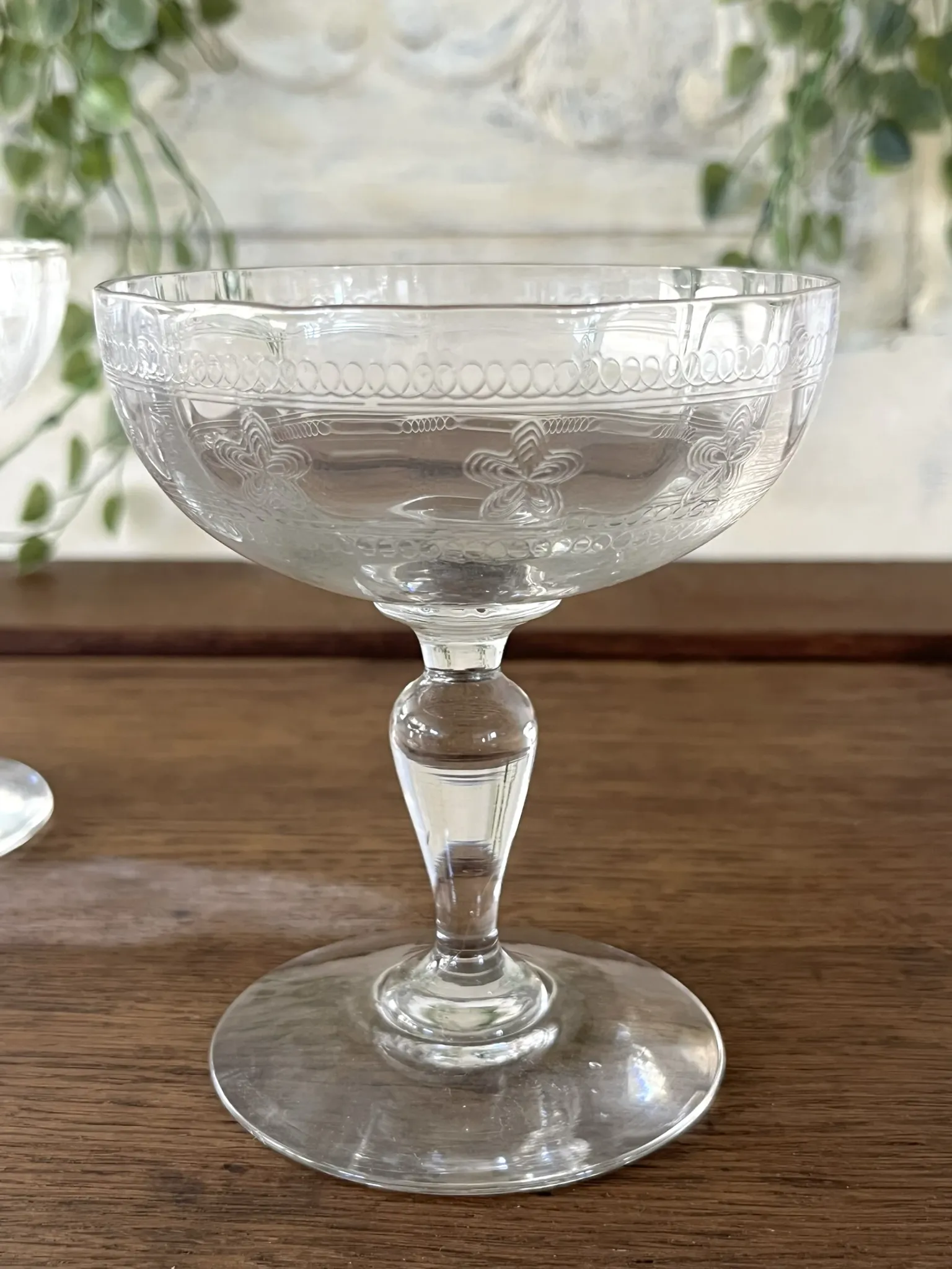 Champagne coupes etched set of 4