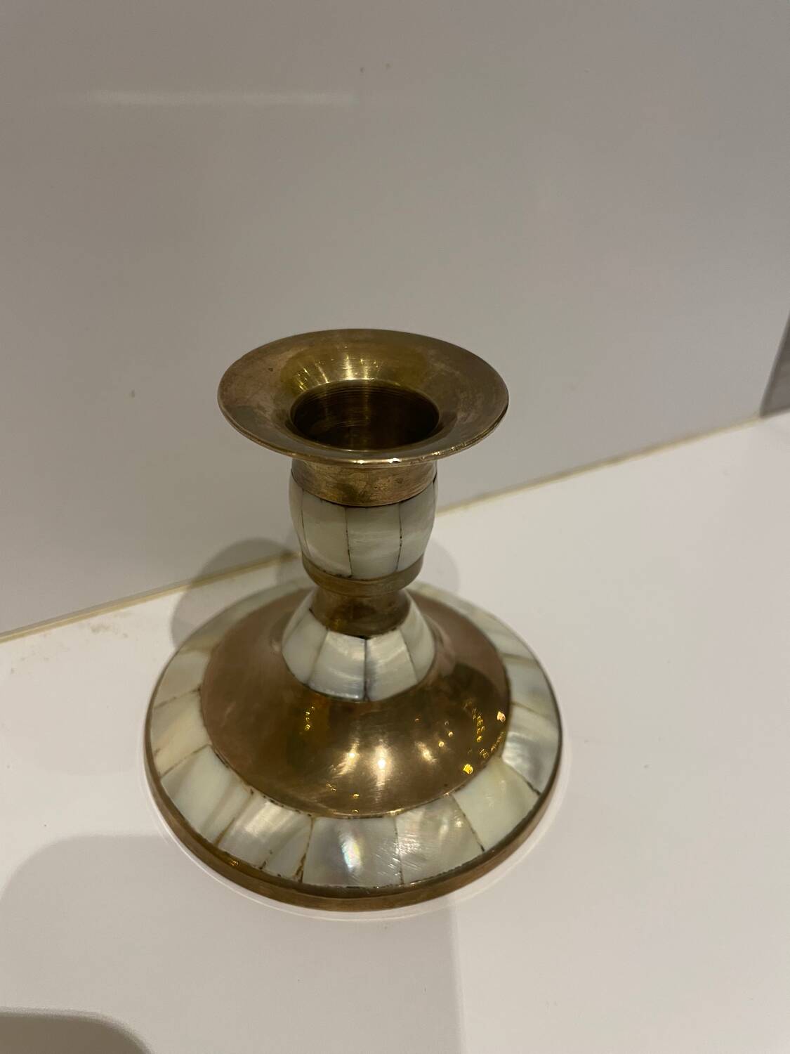 Mother-of-pearl and gilded brass candlestick