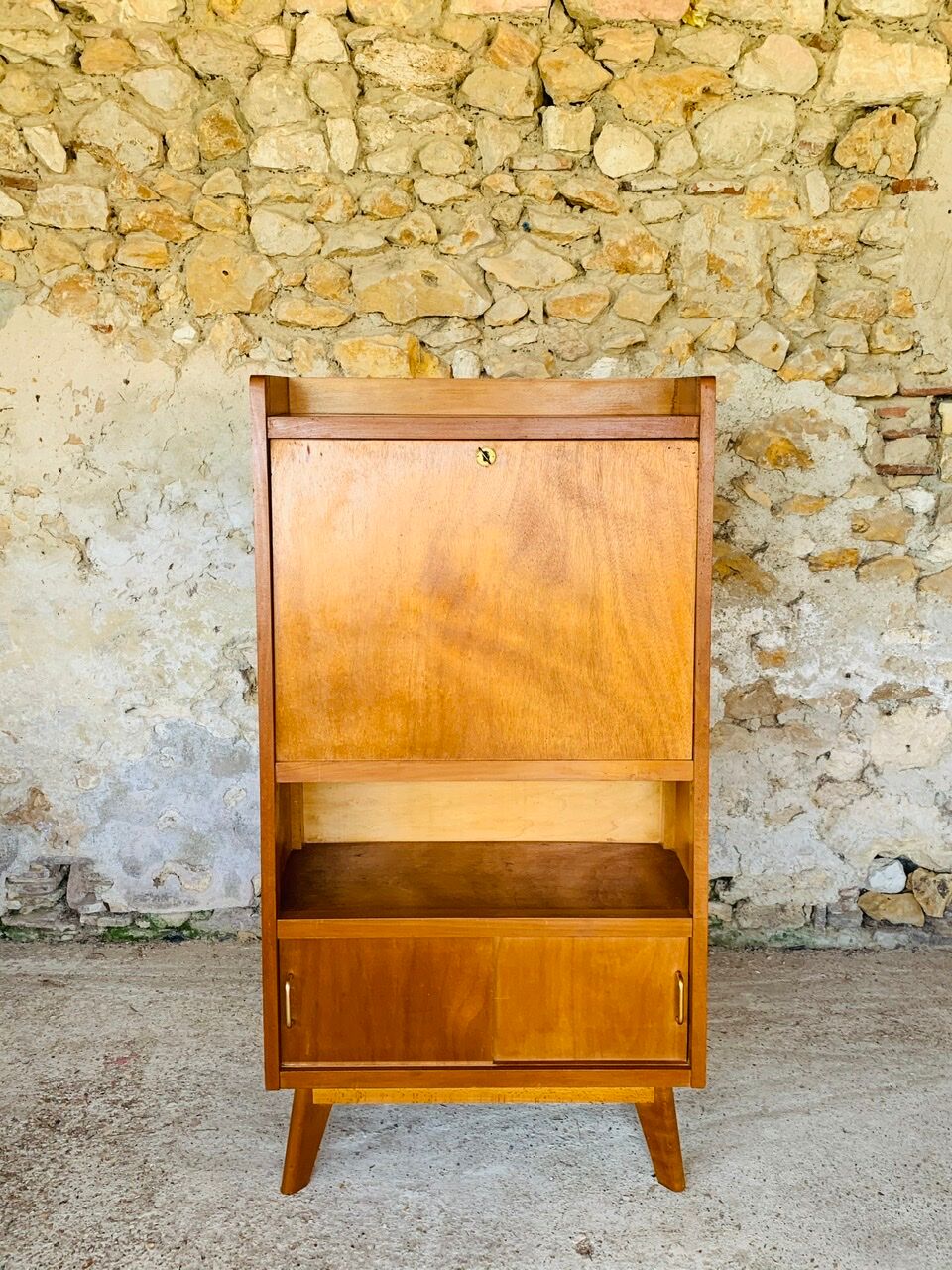 Vintage secretary on feet compass Scandinavian style, circa 50's