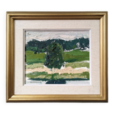 Mid-Century Modern "Green Grove", Vintage Swedish Landscape Oil Painting, Framed