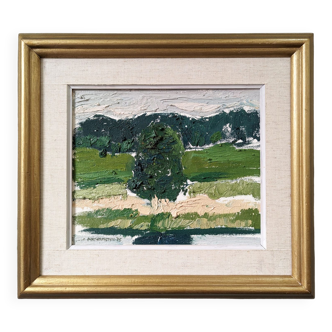 Mid-Century Modern "Green Grove", Vintage Swedish Landscape Oil Painting, Framed