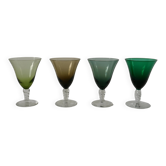 Lot de 4 verres à vin colorés pieds travaillé années 50