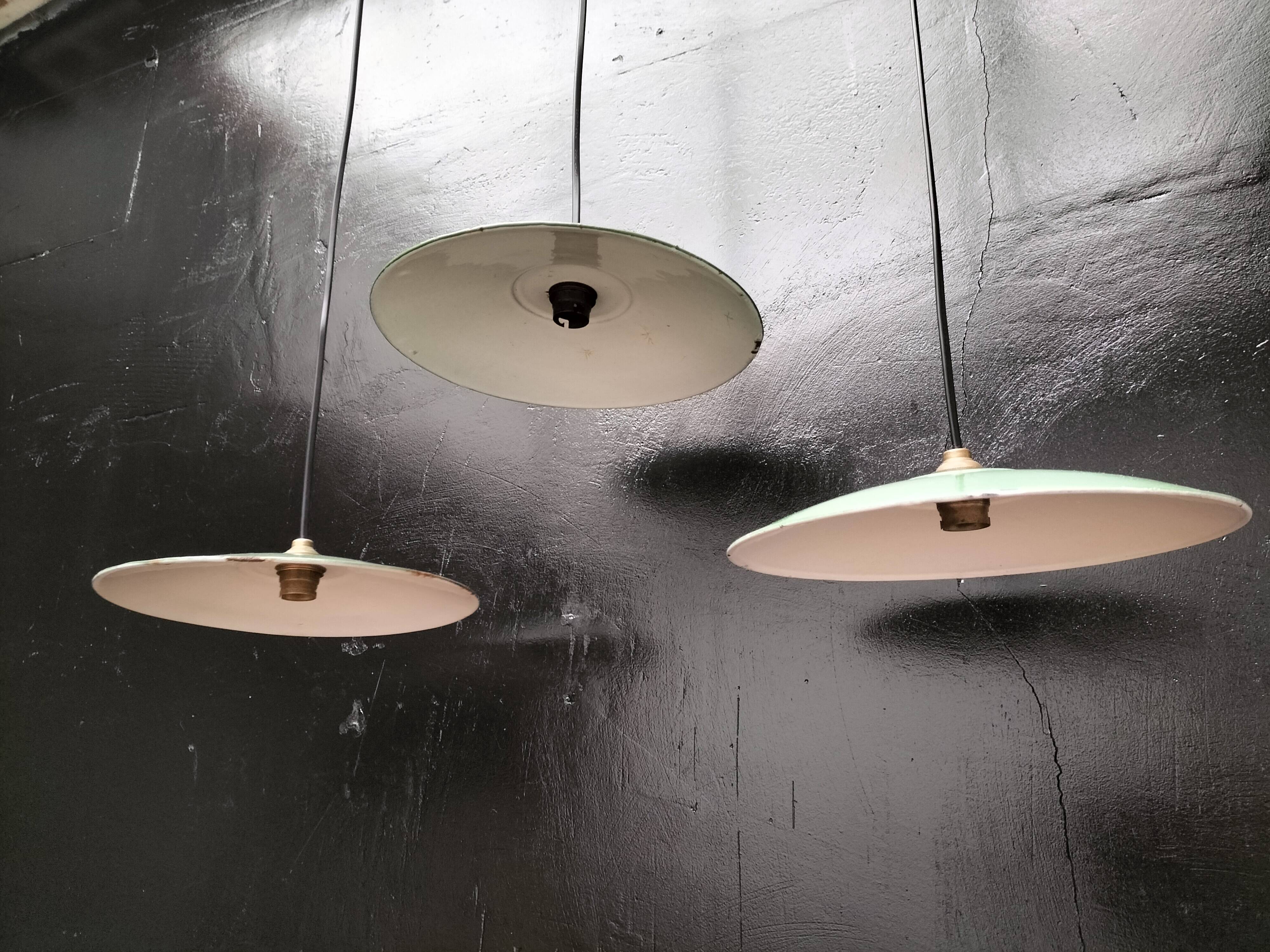 Enameled sheet metal pendant lights