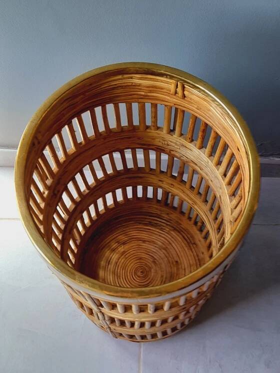 Brass and rattan umbrella stand 1970