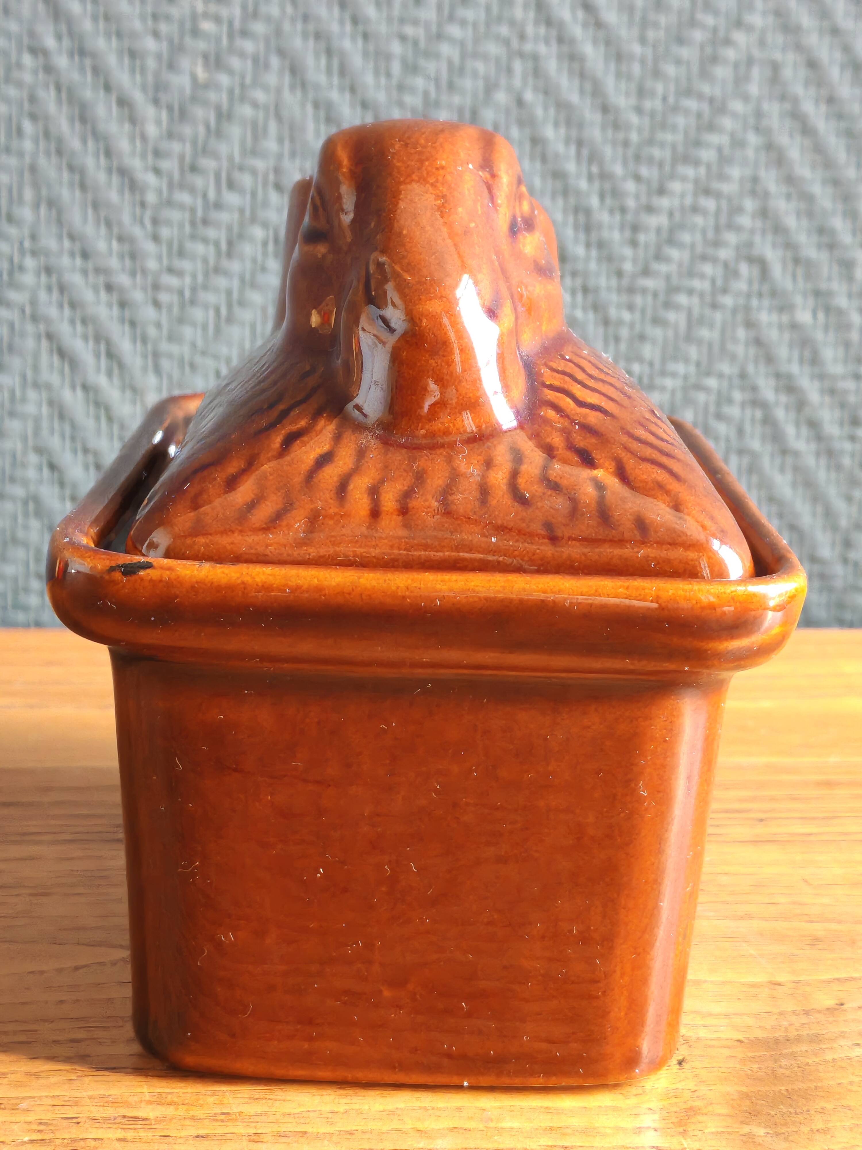 Vintage Rabbit Terrine in Glazed Ceramic - Brown Barbotine