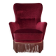 1970s, Danish highback armchair, red furniture velour, beech wood.