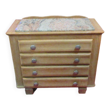 Commode chêne dessus marbre année 1940-1950