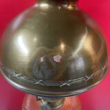 Old kerosene lamp Art Nouveau patinated spelter foot 47 cm height of the glass