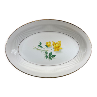Plat oval vintage blanc avec fleur jaune moulin des liups
