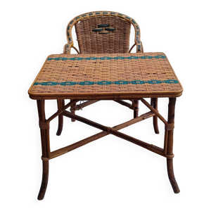Ensemble table et fauteuil - enfant rotin