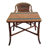 Vintage 1960s wicker/rattan children's table and chair set.