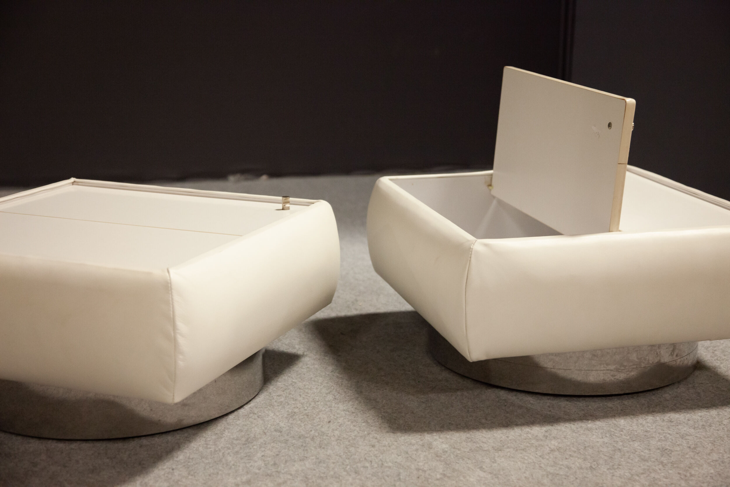 Pair of 70s white leather bedsides