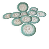 Niderviller sea-green earthenware oyster plates, set of 10 + dish