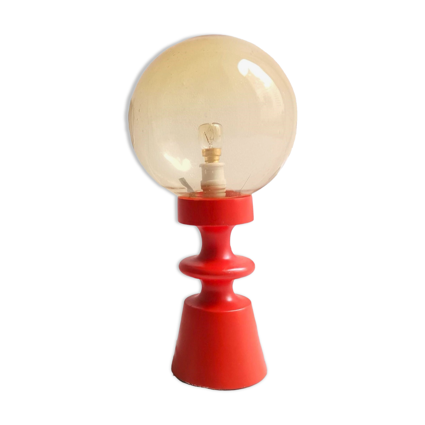 Solid wooden lamp painted orange