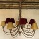 Italian chandelier 10 fires in patinated wrought iron burgundy and gold