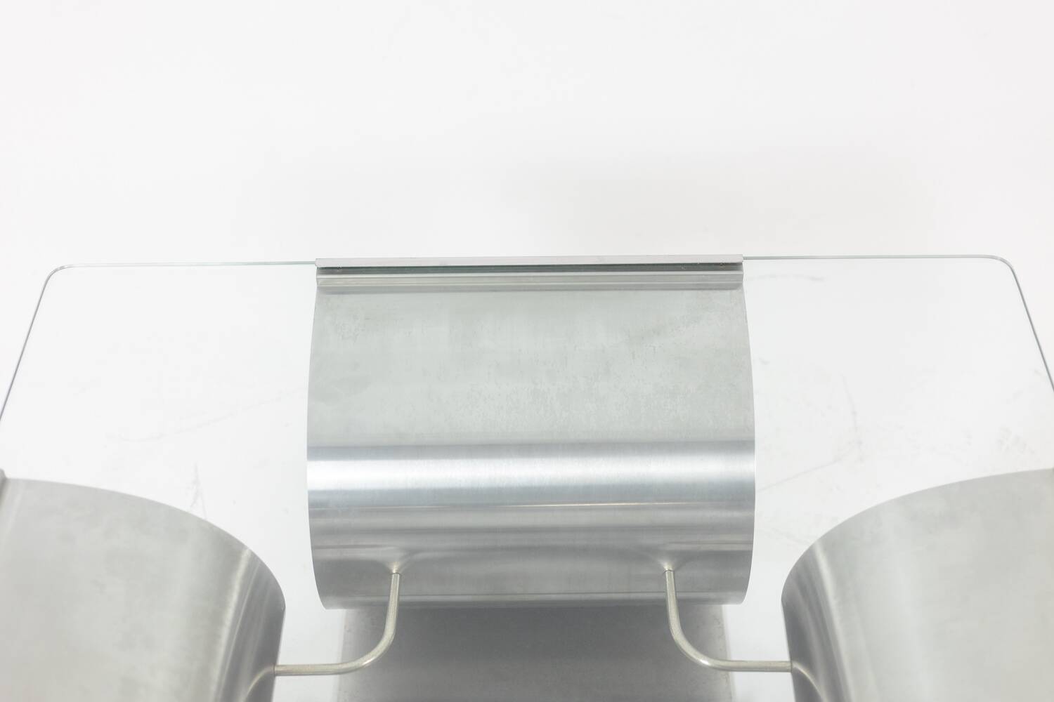 Brushed steel and glass coffee table, François Monnet, for Kappa, 1970.