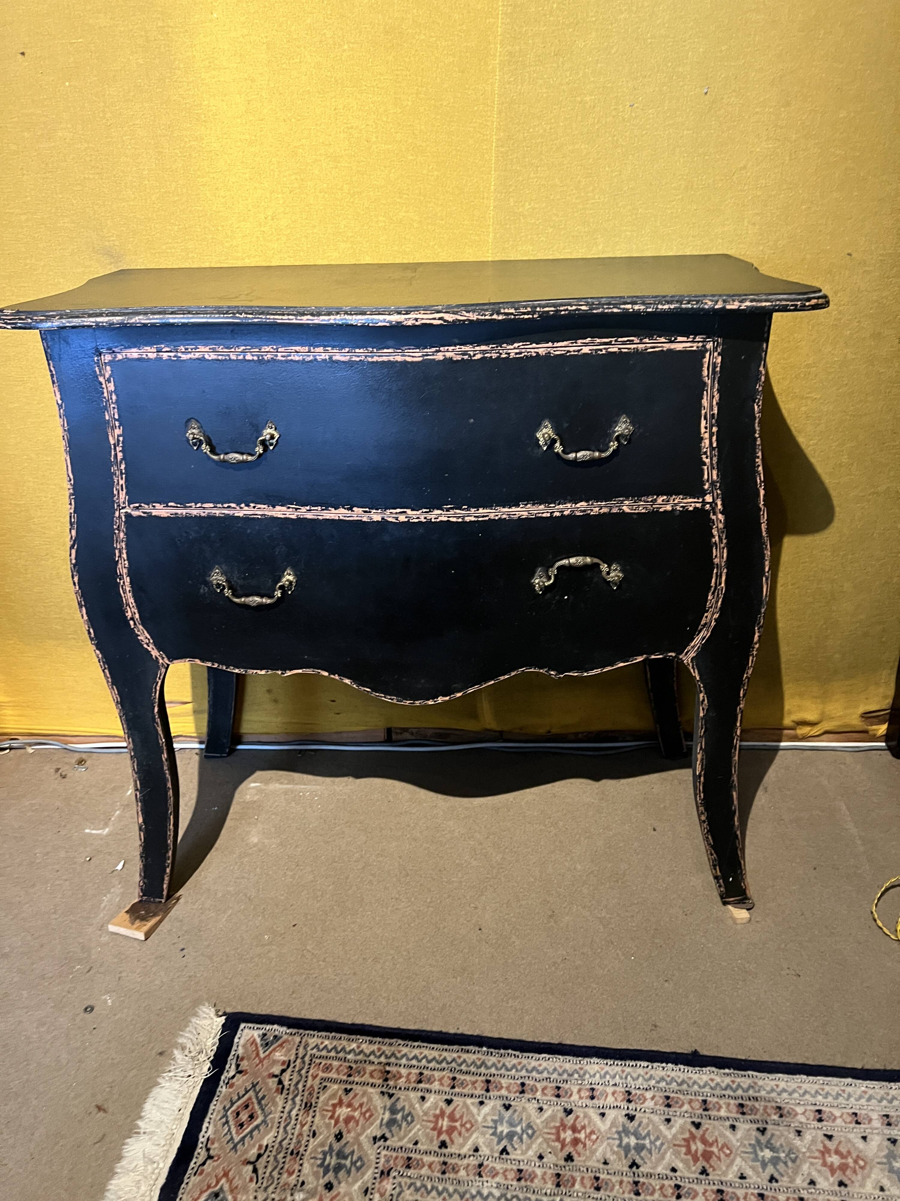 Commode de Style néo-Louis XV , laquée en noir , 2 tiroirs
